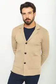 Slim Fit Erkek Çelik Örgü Düğmeli Cepli Çizgi Desen Hırka 2