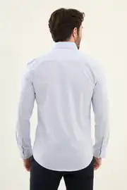 Slim Fit Erkek Uzun Kol Cepli Çizgi Desen Gofre Kumaş Gömlek 2