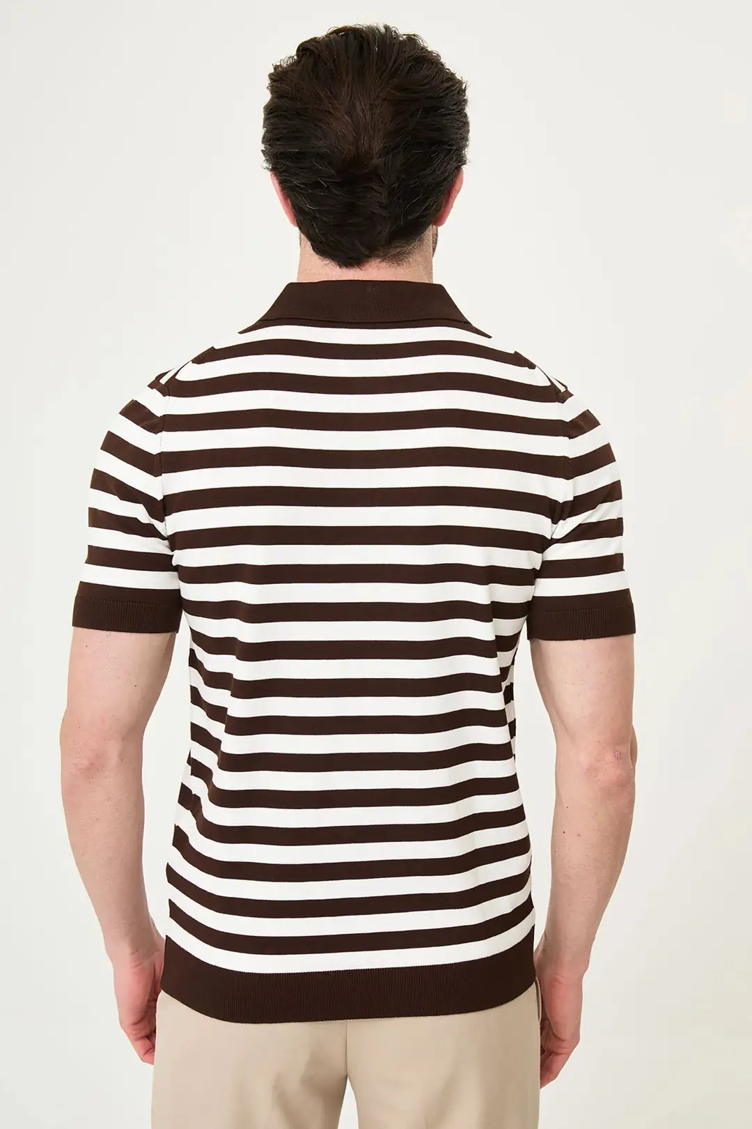 Slim Fit Polo Yaka Düğmeli Çizgili Kısa Kollu Tshırt 4