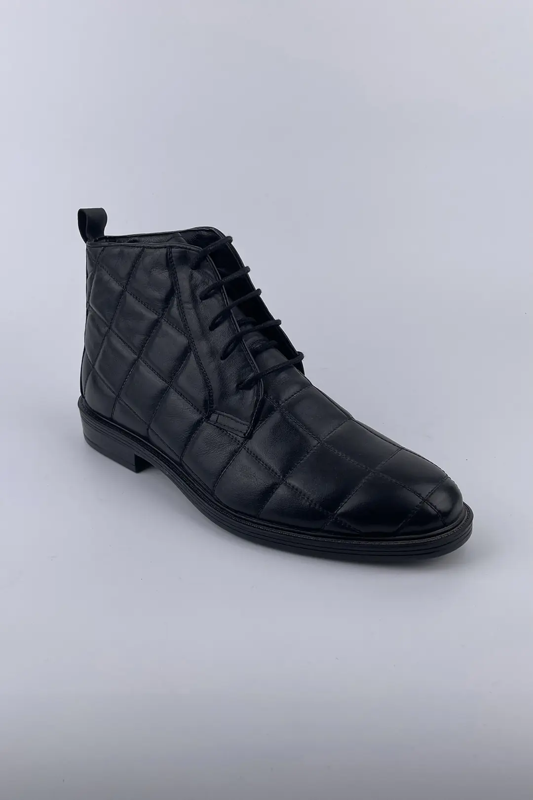 Erkek Hakiki Deri Baklava Desen Bağcıklı Kapitone Model Bot 4
