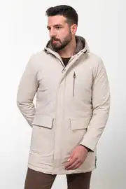 Slim Fit Erkek Kapüşonlu Uzun Su Geçirmez Cepli Fermuarlı Mont 1