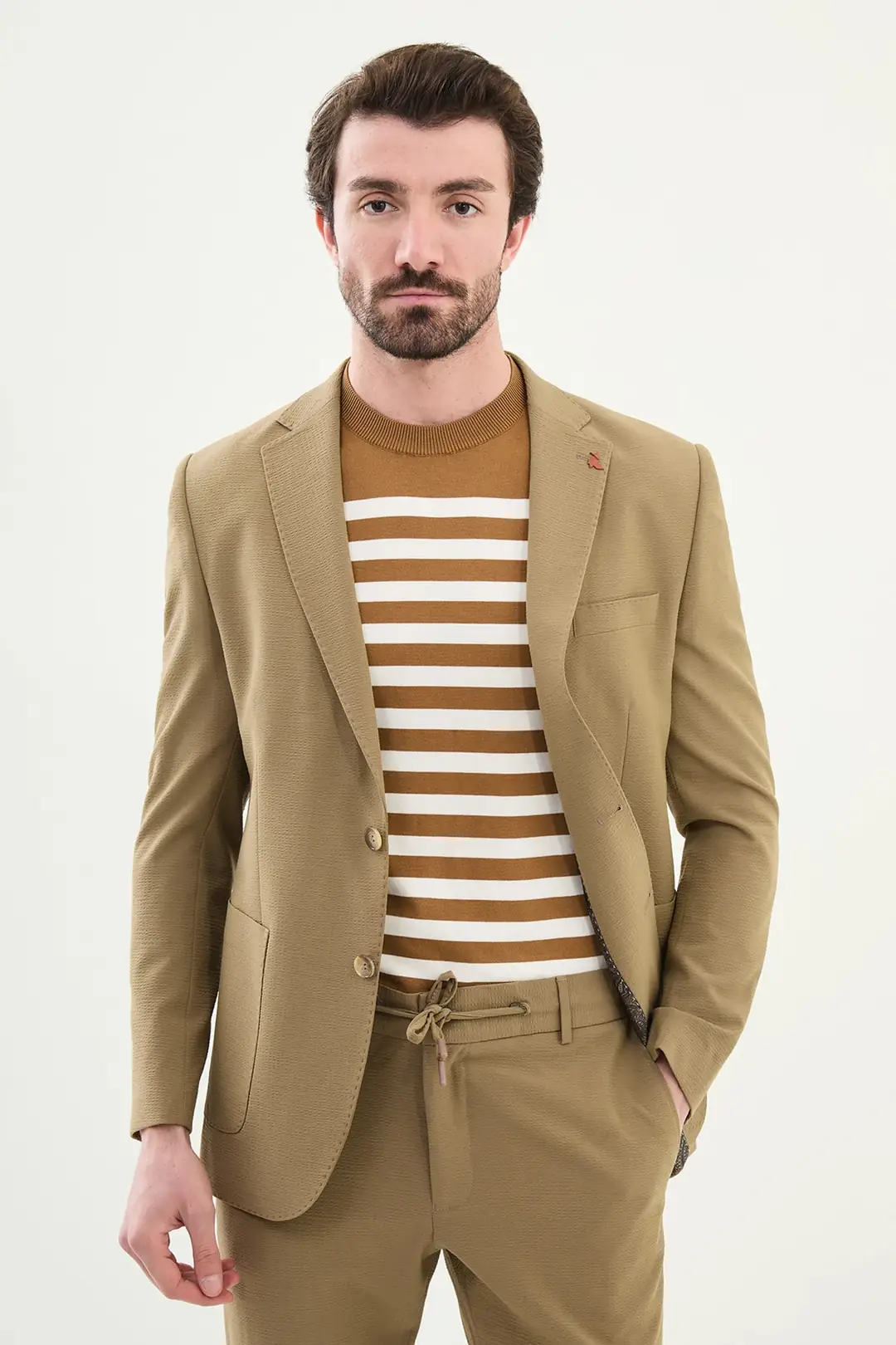 Slim Fit Erkek Mono Yaka Torba Cep Gofre Tek Blazer Ceket 2