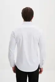 Slim Fit Erkek Pamuk Saten Geniş Yaka Gömlek  4