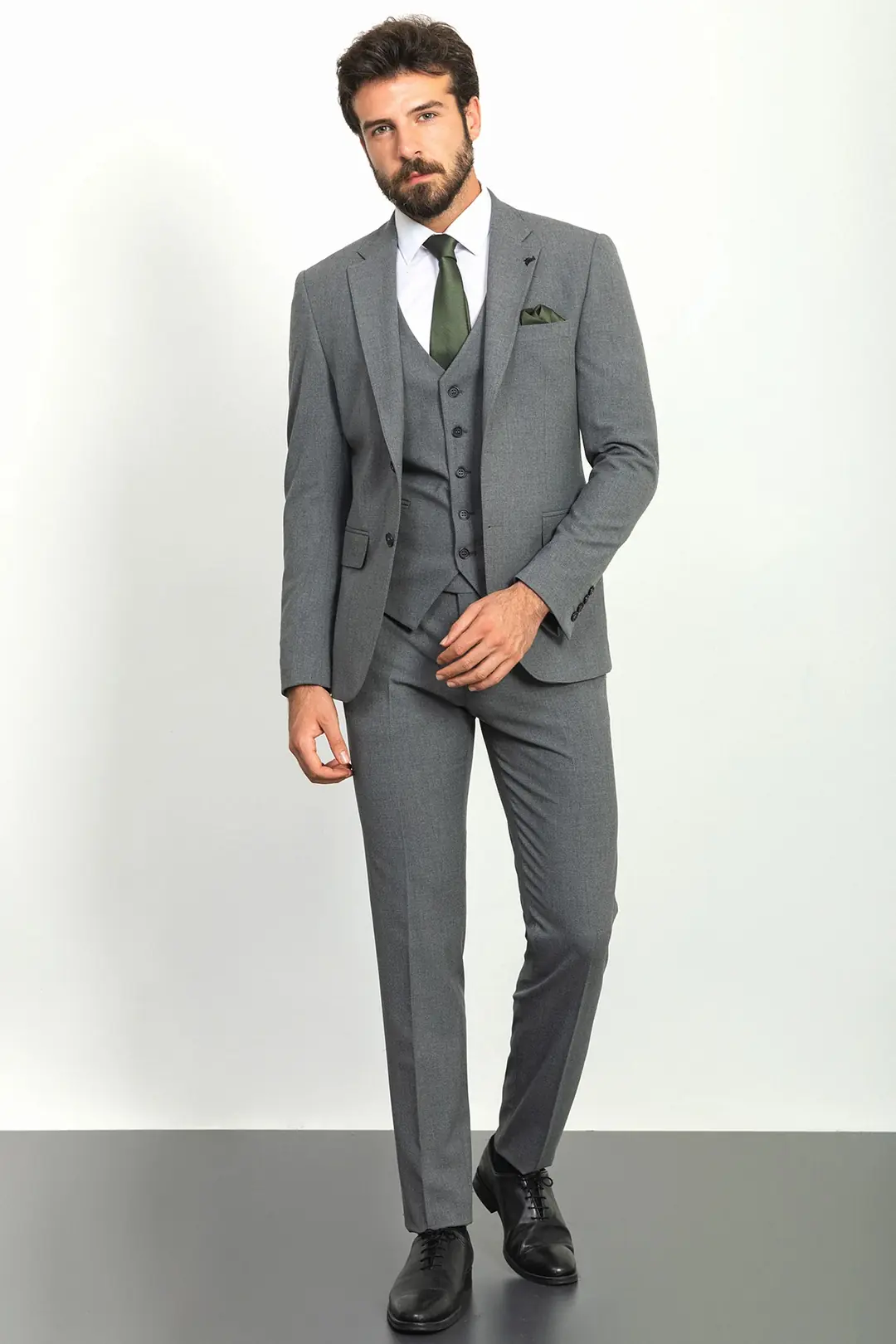 Slim Fit Erkek Mono Yaka Likralı Yelekli Takım Elbise 3