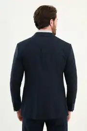 Erkek Kırlangıç Yaka Yünlü Çizgili Kumaş Torba Cep Slim Fit  Takım Elbise  4