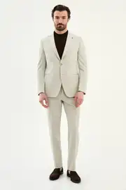 Slim Fit Erkek Mono Yaka Spor Pileli Pantolon Modern Takım Elbise 3