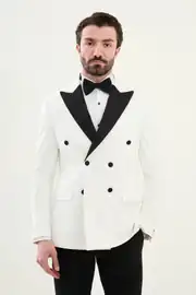 Slim Fit Erkek Kruvaze Likralı Geniş Yaka Damatlık Smokin 1