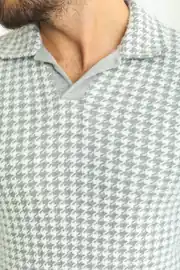 Slim Fit Erkek Kaz Ayağı Desen Polo Yaka Triko Kazak 4