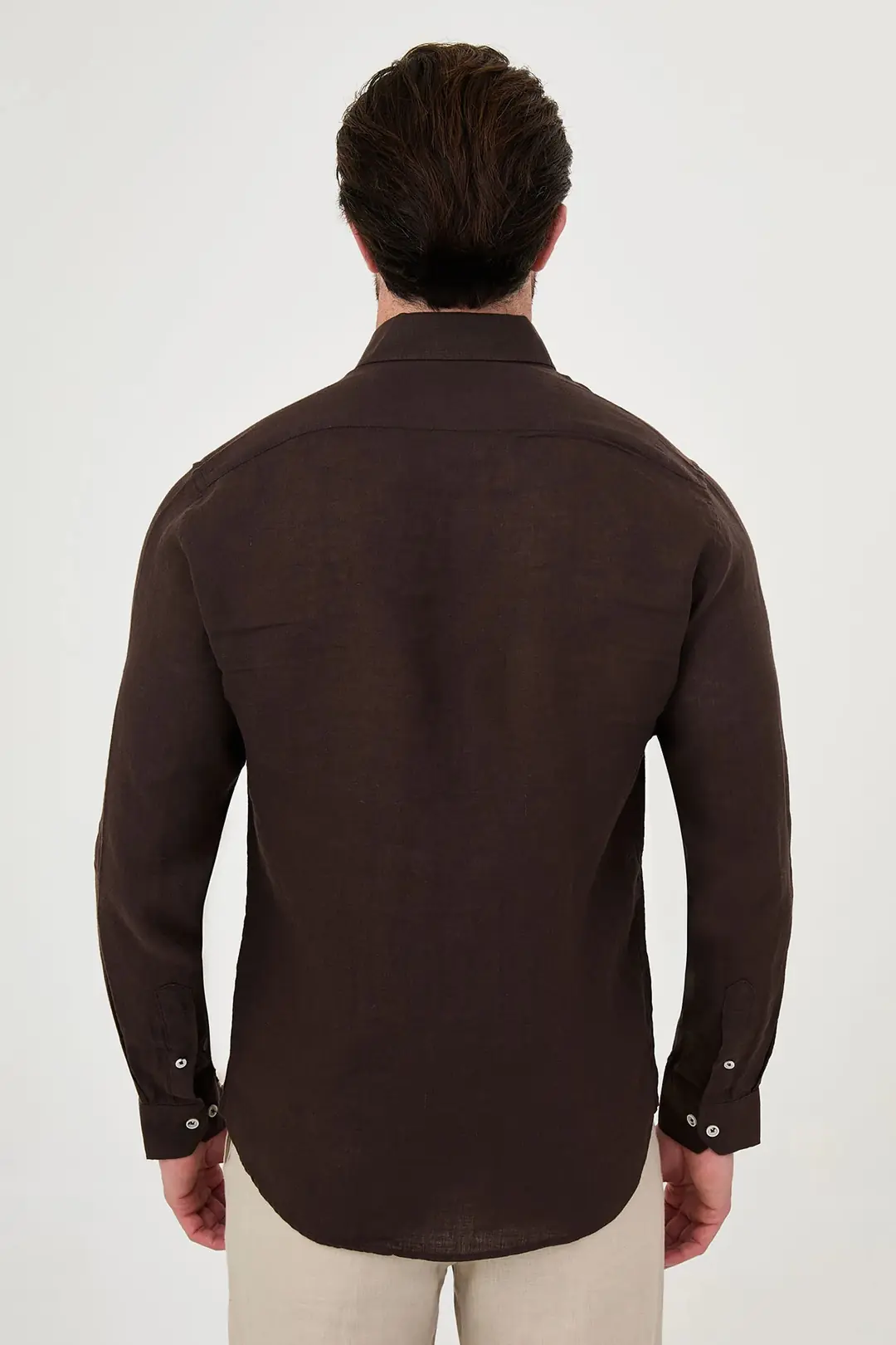 Slim Fit Erkek Gizli Düğmeli Yaka Ham Keten Spor Gömlek 4