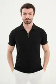 Extra Slim Fit Erkek Polo Yaka Kısa Kol Fermuarlı Tshırt 1