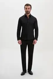 Slim Fit Erkek Geniş Yaka Düz Kumaş Pamuk Saten Gömlek  3