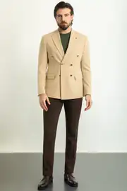 Slim Fit Erkek Sivri Yaka Kruvaze Ceket 2