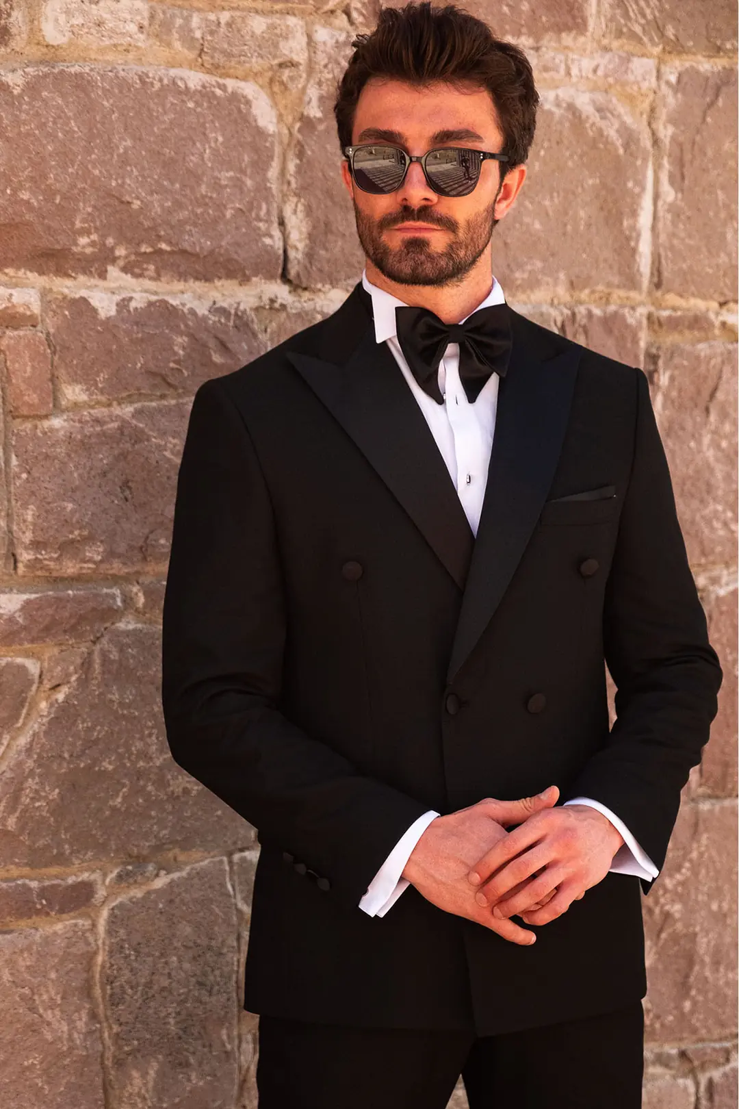Slim Fit Erkek Kruvaze  Dokulu Kumaş Smokin