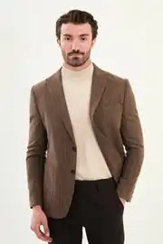 Slim Fit Erkek Torba Cep Çizgili Yün Kışlık Blazer Ceket 2