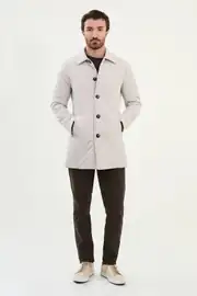 Slim Fit Erkek Gömlek Yaka Kapitone Uzun Kışlık Mont 4