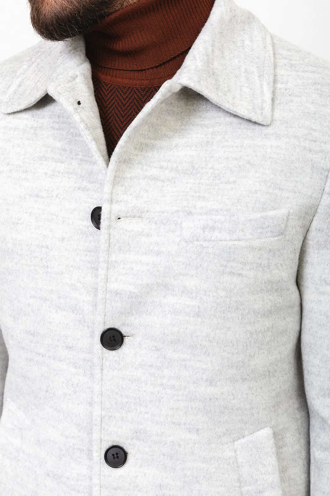 Slim Fit Erkek Bebe Yaka Düz Yün Kaşe Kaban 4
