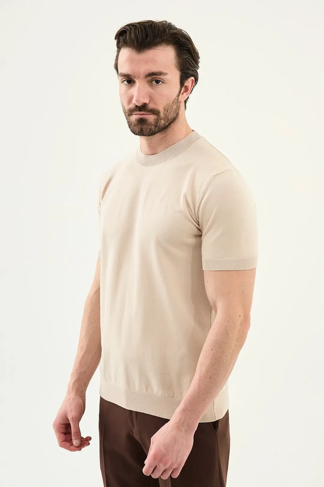 Slim Fit Erkek Bisiklet Yaka Düz Kısa Kollu Tshirt 2