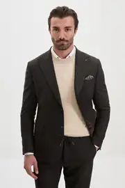Slim Fit Erkek Çizgili Torba Cep Kırlangıç Yaka Kışlık Ceket  2