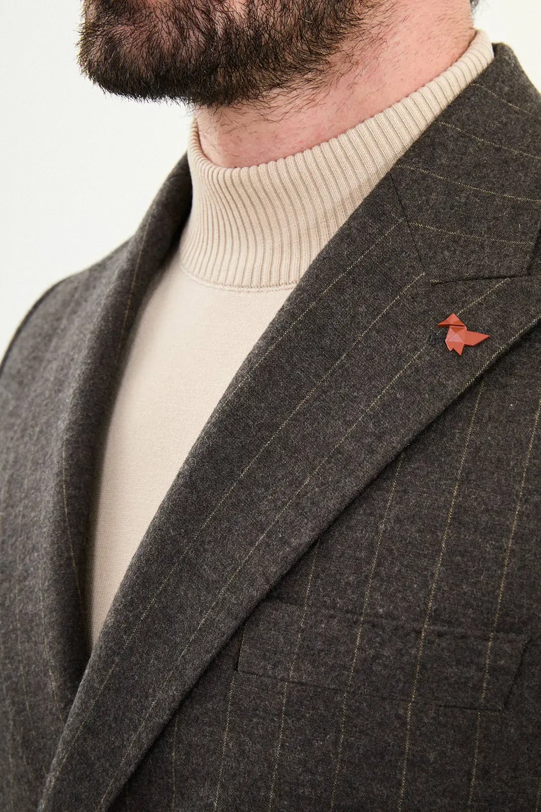 Slim Fit Erkek Çizgili Geniş Yaka Yün Kışlık Ceket 5