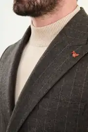 Slim Fit Erkek Çizgili Geniş Yaka Yün Kışlık Ceket 5