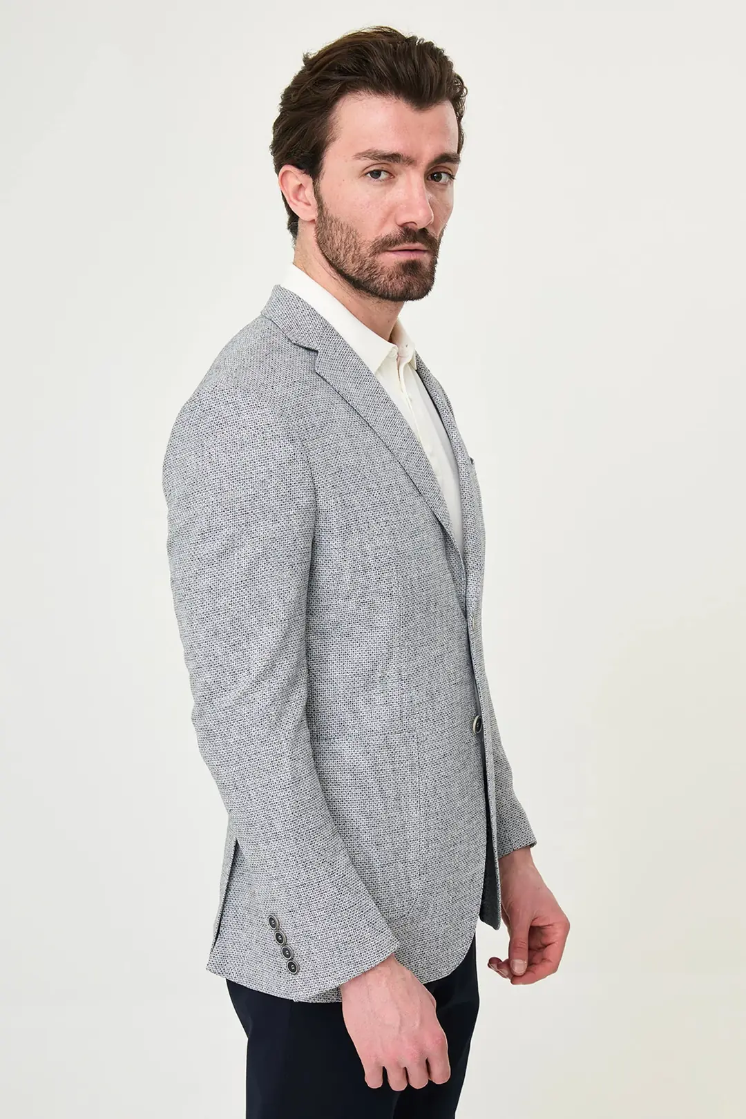 Slim Fit Erkek Mono Yaka Torba Cep Puantiyeli Blazer Ceket 2