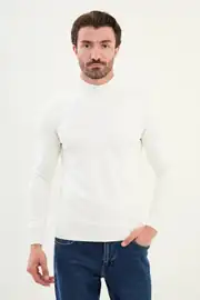 Slim Fit Erkek Düz Kumaş Yarım Balıkçı Yaka Triko Kazak 1