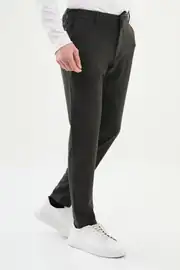 Slim Fit Erkek İpli Lastikli Düz Kumaş Jogger Pantolon 3