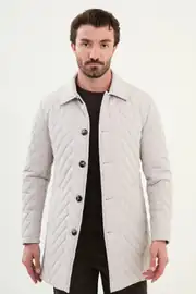 Slim Fit Erkek Gömlek Yaka Kapitone Uzun Kışlık Mont 1