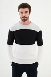 Slim Fit Erkek Parça Desen O Yaka Triko Kazak 1