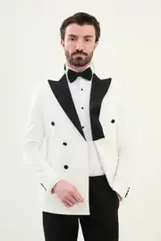 Slim Fit Erkek Kruvaze Likralı Geniş Yaka Damatlık Smokin 2