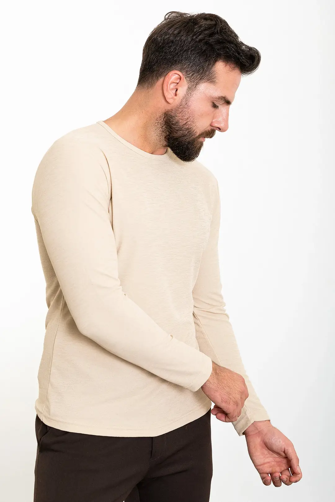 Slim Fit Erkek File Kumaş İnce Dokulu O Yaka Sweat 3