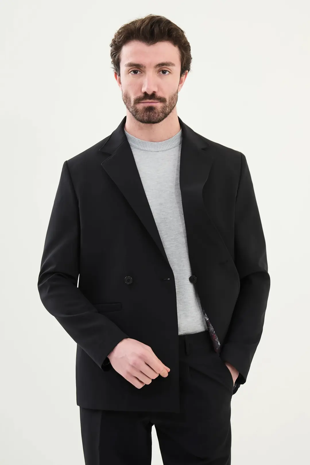 Relaxed Fit Erkek Mono Yaka Rahat Spor Çift  Düğme Takım Elbise 3
