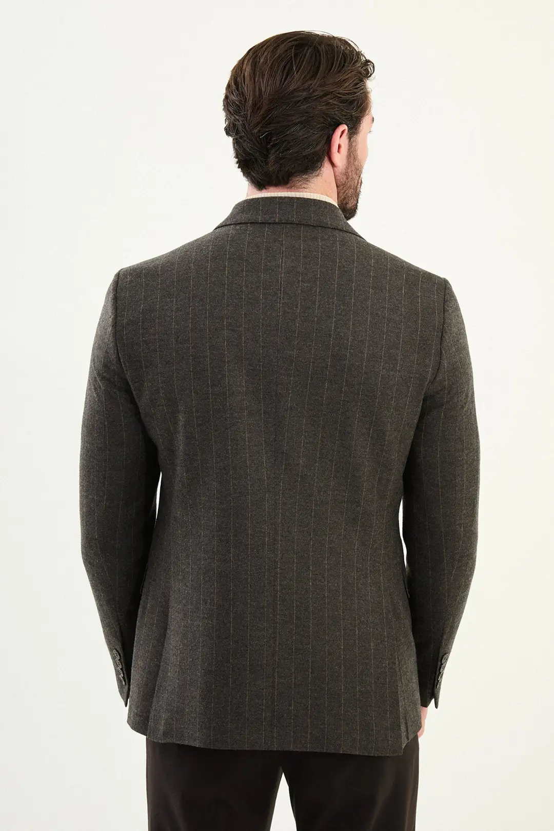Slim Fit Erkek Çizgili Geniş Yaka Yün Kışlık Ceket 3