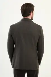 Slim Fit Erkek Çizgili Geniş Yaka Yün Kışlık Ceket 3