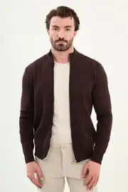 Slim Fit Erkek Çift Fermuarlı Boğazlı Yaka Örme Hırka 2