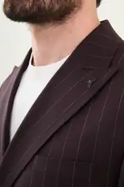 Slim Fit Erkek Çizgili Yün Kumaş Spor Kruvaze Takım Elbise 5