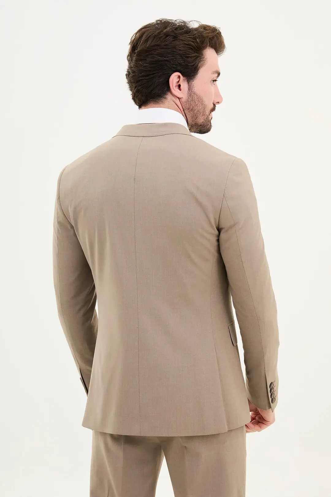 Slim Fit Erkek Mono Yaka Yelekli Likralı Rahat Çift Düğme Takım Elbise 4