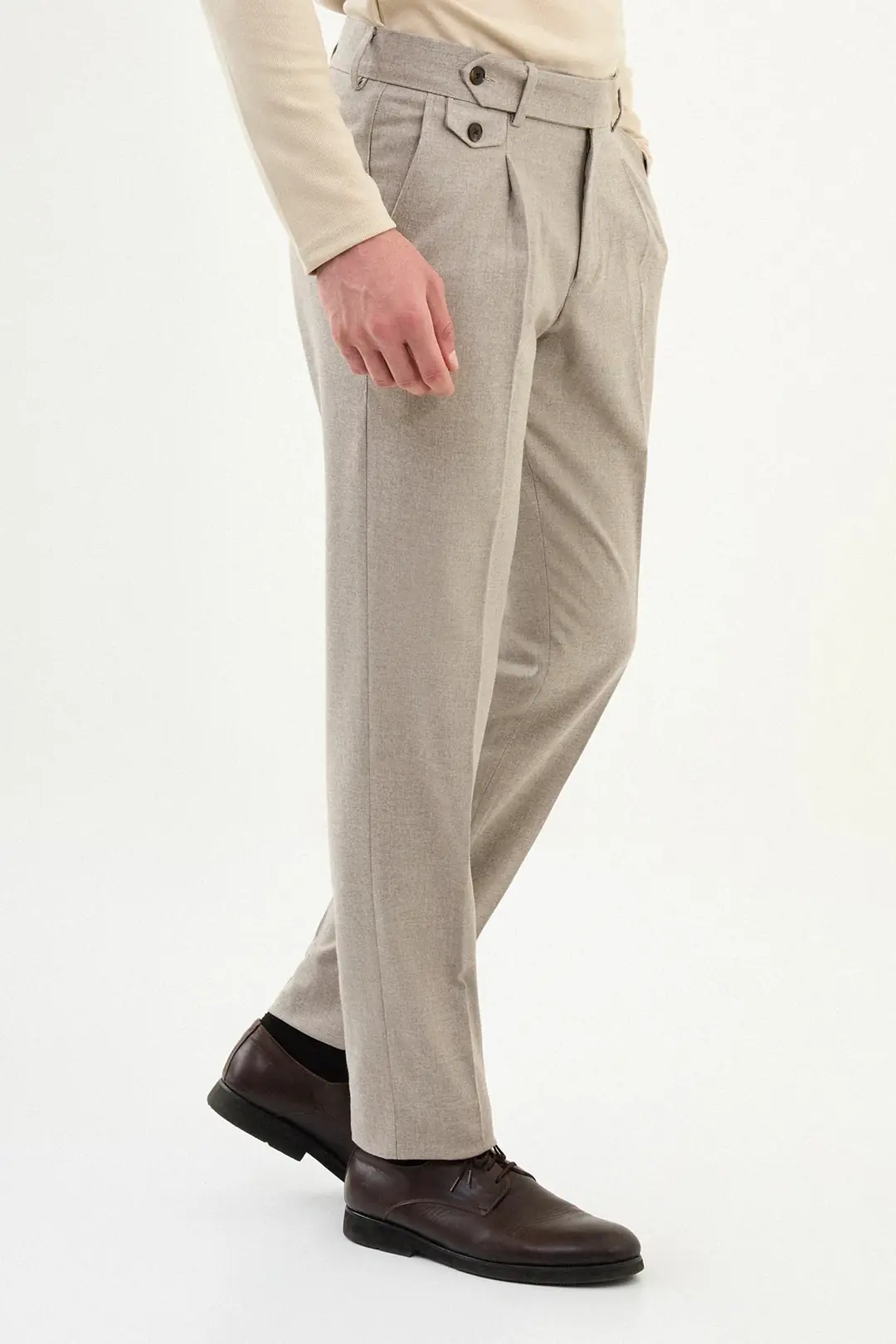 Slim Fit Erkek Pileli Kemerli Bel Kumaş Pantolon