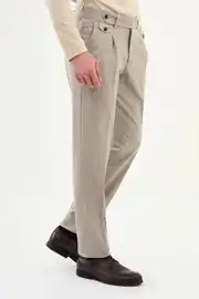 Slim Fit Erkek Pileli Kemerli Bel Kumaş Pantolon 1
