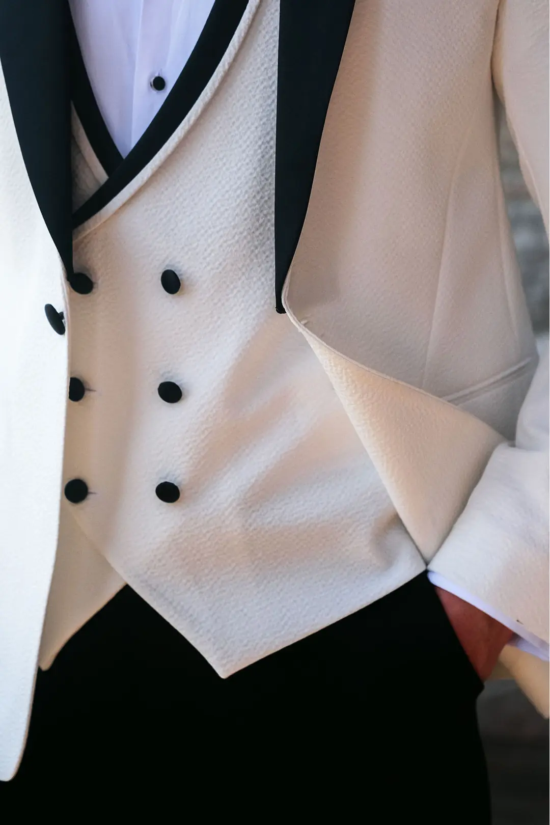 Slim Fit Erkek Kırlangıç Yaka  Yelekli Gofre  Kumaş Smokin 4