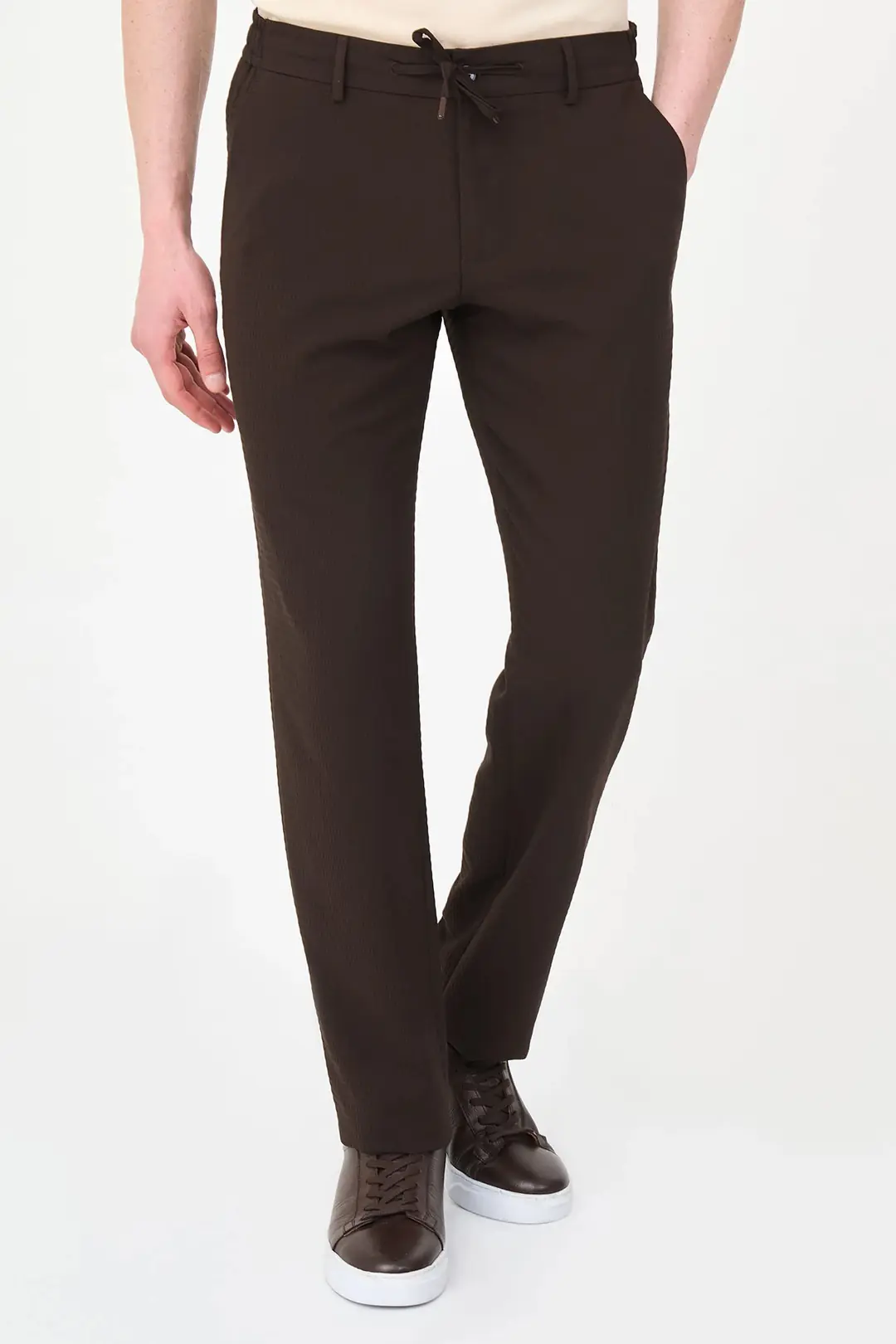 Slim Fit Erkek Gofre Kumaş Pamuklu İpli Jogger Pantolon 1