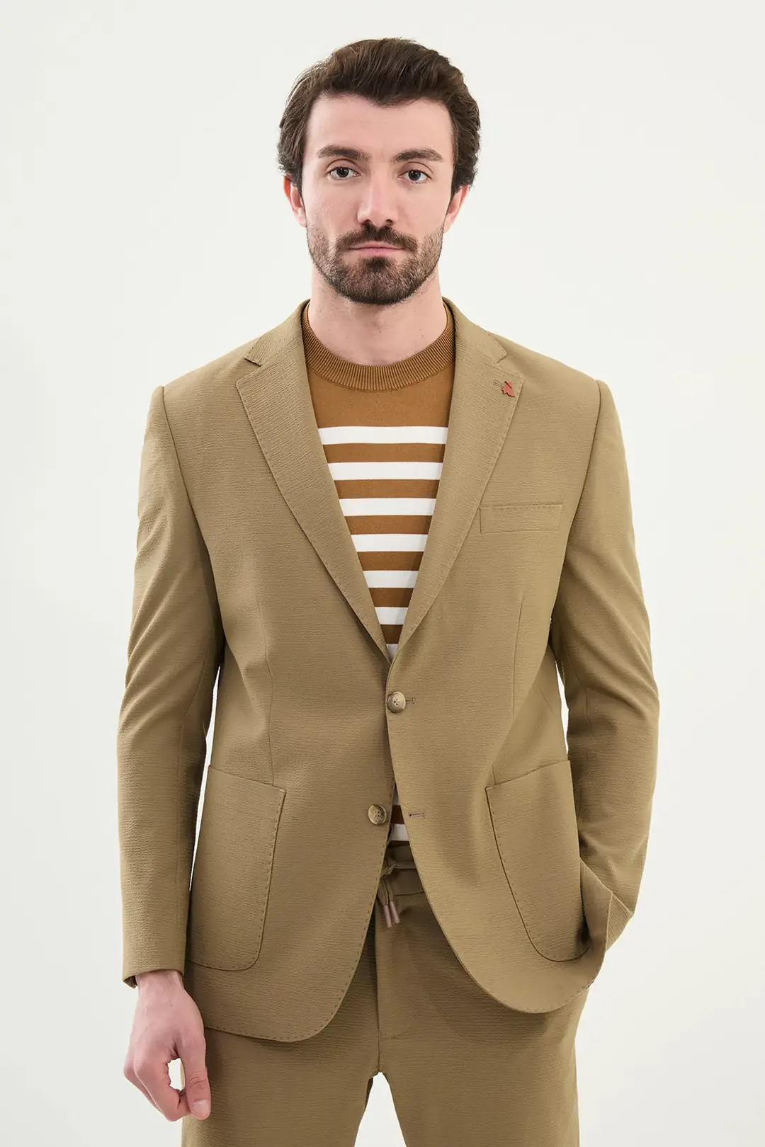 Slim Fit Erkek Mono Yaka Torba Cep Gofre Tek Blazer Ceket 1