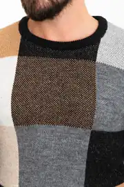 Slim Fit Erkek Parça Desen Yün Örme Triko Kazak 4