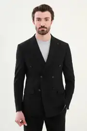 Slim Fit Erkek Sivri Yaka Gofre Dokuma Likralı Kruvaze Ceket 1