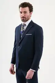 Slim Fit Erkek Sivri Yaka Yelekli Çift Düğme Takım Elbise 4