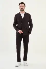 Slim Fit Erkek Çizgili Yün Kumaş Spor Kruvaze Takım Elbise 4