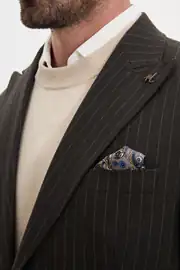 Slim Fit Erkek Çizgili Torba Cep Kırlangıç Yaka Kışlık Ceket  5
