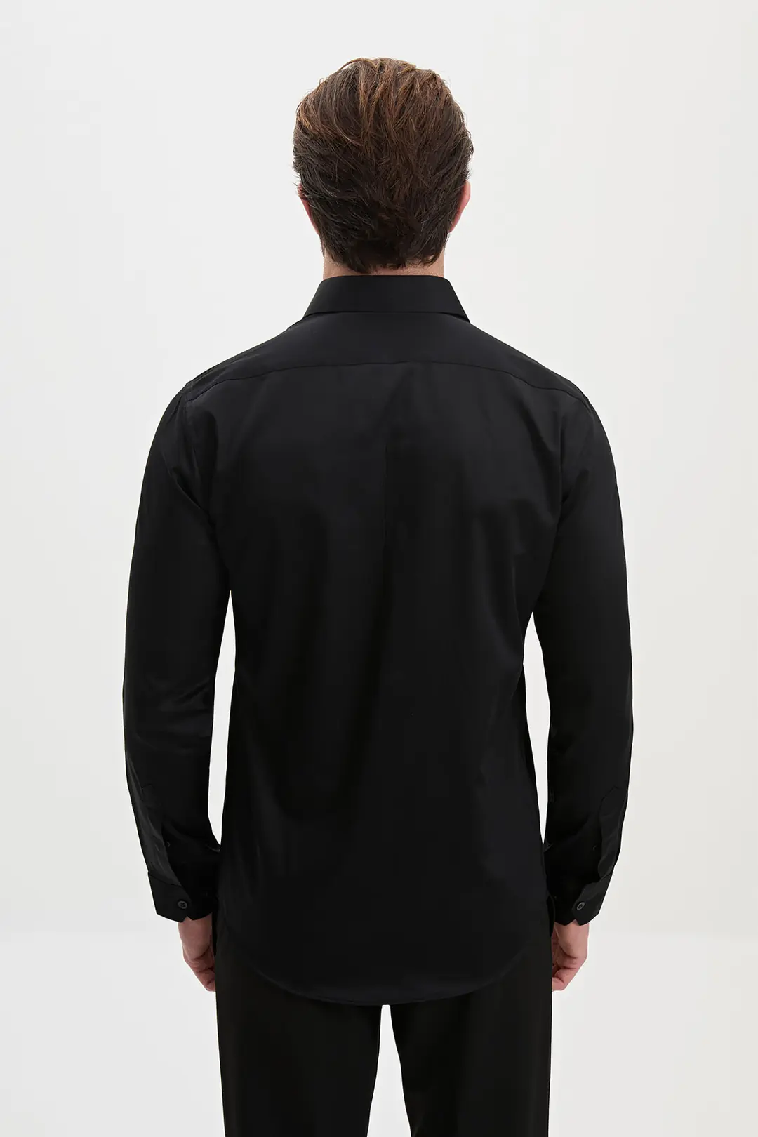 Slim Fit Erkek Geniş Yaka Düz Kumaş Pamuk Saten Gömlek  4