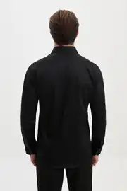 Slim Fit Erkek Geniş Yaka Düz Kumaş Pamuk Saten Gömlek  4