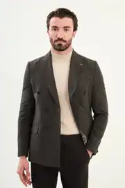 Slim Fit Erkek Çizgili Geniş Yaka Yün Kışlık Ceket 2